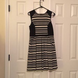 Loft stretchy fit and flare striped dress